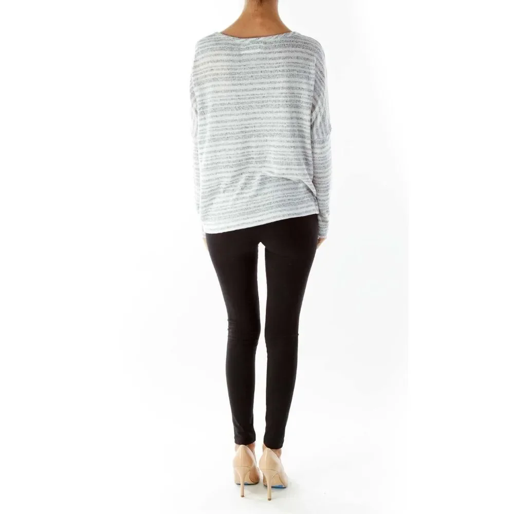 NWOT Sparkle & Fade Gray Striped Pocketed Loose Knit Top - Picture 4 of 5